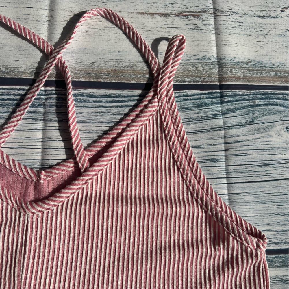 Pink and White Striped Ribbed Strappy Midi Dress EUC - Picture 14 of 14